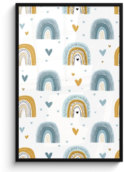 Poster in lijst - Fotolijst 80x120 cm - Posters - Patroon - Regenboog - Hartjes - Posterlijst zwart - Decoratie - Wanddecoratie woonkamer - Muurdecoratie slaapkamer