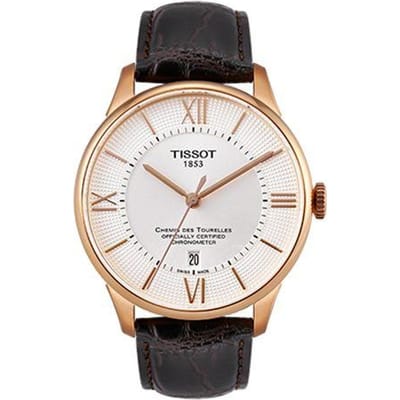 Tissot Durul Serie Automatisch Mechanisch Uurwerk 50m Waterbestendig Horloge 42mm Wit Wijzerplaat Roestvrijstalen Kast Lederen Band T099.408.36.038.00 Brown Strap white