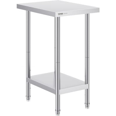 VEVOR roestvrijstalen voorbereidingstafel, robuuste metalen werktafel met 3 in hoogte verstelbare niveaus, commercieel werkstation voor keuken, garage, restaurant, achtertuin 610 x 457 x 864 mm