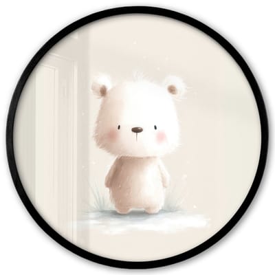 Poster in lijst Rond - Fotolijst 40x40 cm - Posters - Beertje - Sneeuwvlokje - Wit - Pluizig - Ronde posterlijst zwart - Decoratie - Wanddecoratie woonkamer - Muurdecoratie slaapkamer