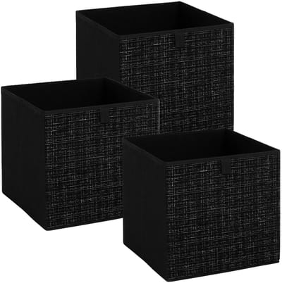 5Five Opbergbox kastmand - 3x - zwart/tweed - 31 x 31 x 31 cm - opbergers/kastmanden
