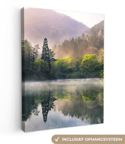 Canvas schilderij 30x40 cm - Wanddecoratie Natuur - Bomen - Bergen - Meer - Water - Muurdecoratie woonkamer - Slaapkamer decoratie - Kamer accessoires - Schilderijen op canvas