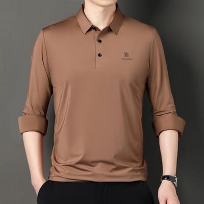 T-shirt à Manches Longues Homme Mi-Saison Décontracté à Revers sans Coutures XXXXL brown