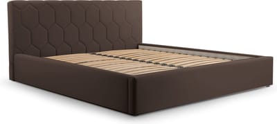 Tweepersoonsbed met fluwelen bekleding, met hoofdeinde, lattenbodem, bed voor volwassenen - BED 02 - 160x200 - Donkerbruin (TRINITY 8)