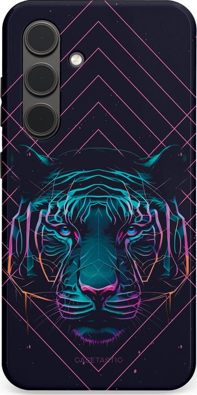 Casetastic hoesje geschikt voor Samsung Galaxy S24 - Dubbellaagse bescherming - Neon Tijger - Fashion Case - Donkerblauw