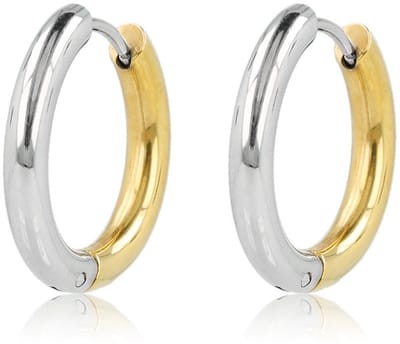 My Bendel - Kleine Oorringen Bicolor – Zilverkleurig & Goudkleurig - met Luxe Cadeauverpakking | Sieraden Voor Dames