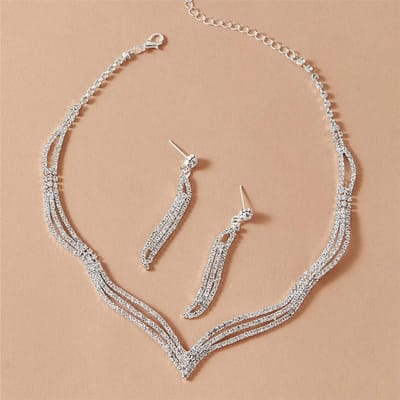 Ensemble collier et boucles d'oreilles pour robe de mariée vintage, accessoires élégants pour dîner argenté