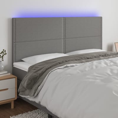 vidaXL - Hoofdbord - LED - 200x5x118/128 - cm - stof - donkergrijs
