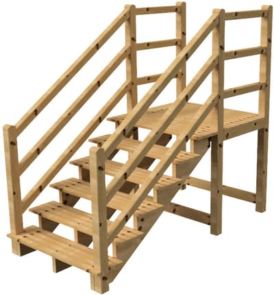 MILANO buitentrap 6 treden H105 cm - bordes L116 x B120 cm - trapleuning links en rechts - bordesleuning links en rechts
