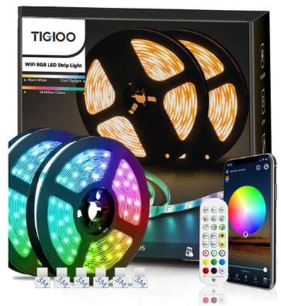 TIGIOO LED strip 5 meter - Wifi Lichtstrip met 16 kleuren - dimbaar - incl. App & Afstandsbediening - Zelfklevend