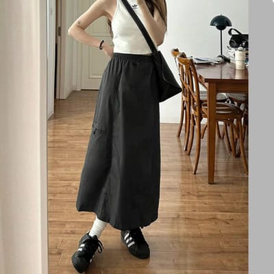 Retro Werkrok voor Dames In Zomer Nieuwe High-waisted A-lijn Sneldrogende Rok met Kleine Split Heupomsluitende Lange Rok M gray