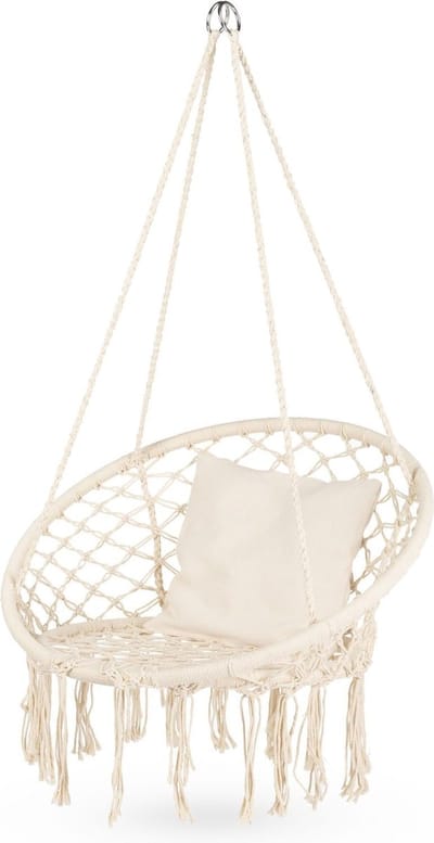 Hangstoel XXL - Hangschommel - Buiten en binnen - Handgemaakt macramé - 150kg belastbaar - Beige