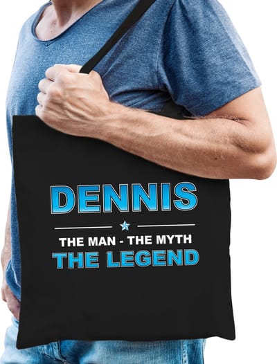Naam cadeau Tasje voor Dennis - The man, The myth the Legend - katoenen - zwart - verjaardag - vaderdag - collega - vriendin