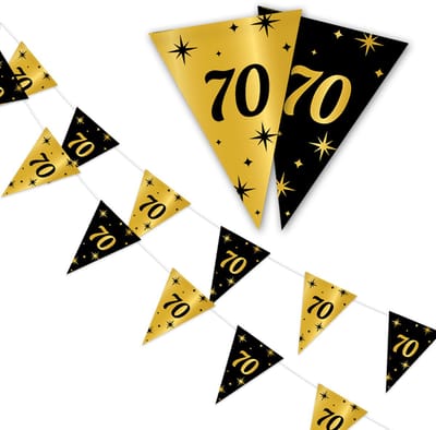 LUQ - 70 Jaar - Slinger - Leeftijd - Versiering - Verjaardag - decoratie - Feest - Hangdecoratie - Goud/Zwart
