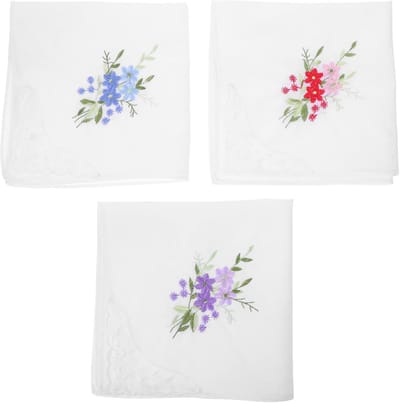 Katoenen Zakdoeken Dames - Bloemen Kant - Bruiloft Feest - Zacht Ademend - 27.5 cm - Wit