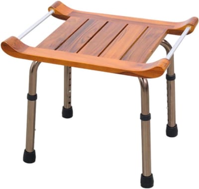 Douchebank Teak - Badkamer Kruk - Veilig Douchen - In Hoogte Verstelbaar - 300 Lbs Cap. - Houtkleur