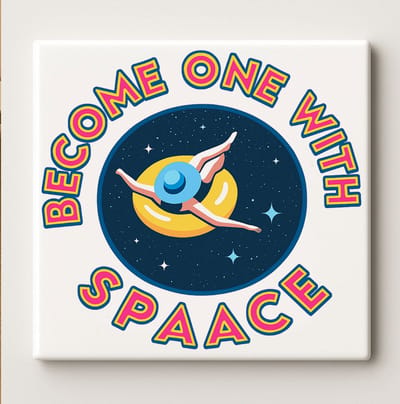 Grappige “Become One with Space” Astronaut Kunsttegel – 15x15 cm Keramische Wanddecoratie – Speels Cadeau voor Ruimtefans Thuis of op Kantoor