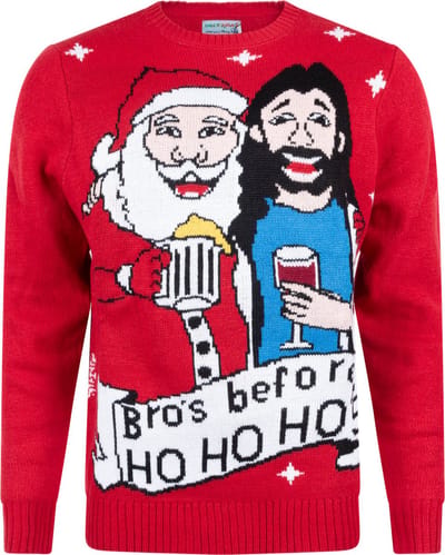 Foute Kersttrui Heren - Christmas Sweater "Bro's before Ho, Ho, Ho's" - Mannen Maat S