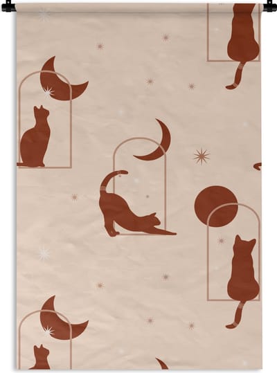 Wandkleed - Wanddoek - Kat - Sterren - Patronen - 60x90 cm - Wandtapijt