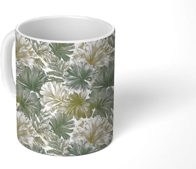 Mok - Koffiemok - Bladeren - Botanisch - Groen - Mokken - 350 ML - Beker - Koffiemokken - Theemok