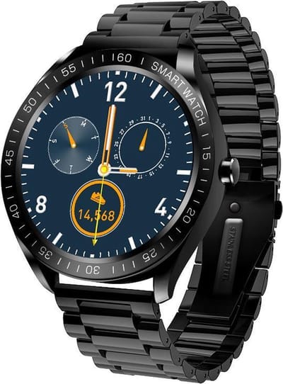 Belesy® POWER - Smartwatch Dames - Smartwatch Heren - Horloge - Stappenteller - 1.3 inch - 450+ wijzerplaten - Full Touch - Multi Sport - Hartslag - Calorieën - Saturatiemeter - Staal - Schakelband - Zwart - Moederdag