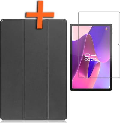 Hoesje - Geschikt voor Lenovo Tab P11 Pro - Met Screenprotector - Trifold Bookcase - Hard Cover Case - Met Uitsparing Geschikt voor Lenovo Pen - Hardcover Book - Tablet Hoes - Zwart