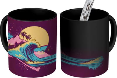 Magische Mok - Foto op Warmte Mokken - Koffiemok - Golf - Kleurrijk - Zon - Palmbomen - Magic Mok - Beker - 350 ML - Theemok