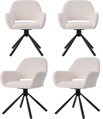 Lamswollen stofeetkamerstoelen - set van 4 met armleuningen - modern minimalistisch - eetkamerstoelen - lounge draaistoel - wit