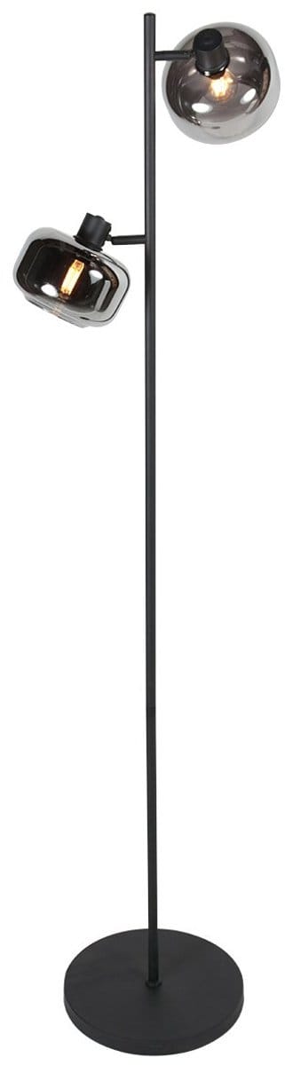 Zwarte Vloerlamp Tenebris 4213ZW – Trendy 150 cm Hoog, Kantelbaar, van Metaal en Glas, Merk: Mexlite