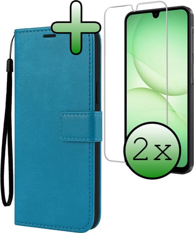 Hoesje Met 2x Screenprotector - Geschikt voor Samsung Galaxy A17 - Luxe Pasjeshouder - Bookcase Portemonee - Flip Case - Kunstleer Book Case - Flipcase Hoes - Book Cover - Walletcase - Portemonneehoes - Turquoise