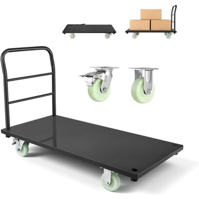 VEVOR Opvouwbare Platformwagen 907 Kg, Transportwagen met Zwenkwielen en Handgreep, Magazijnwagen, voor Bagagetransport, 1220x610x815 mm Rolwagen, Industriële Wagen voor Magazijn, Werkplaats, Fabriek
