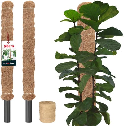 KOTARBAU® 2 st Kokosstok, Plantenstok, ⌀ 2,5 x 50 cm, Kokosstaaf, Klimhulp Monstera, Bruin, Kokosvezel, Klimhulp, Plantenstaaf, Kokosstok voor Monstera, Kokosstaaf voor Klimplanten