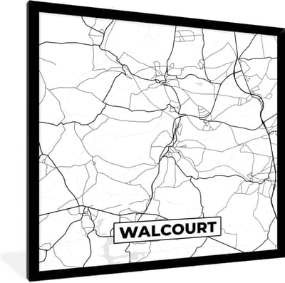 Fotolijst incl. Poster Zwart Wit- Stadskaart – Zwart Wit - Kaart – Walcourt – België – Plattegrond - 40x40 cm - Posterlijst