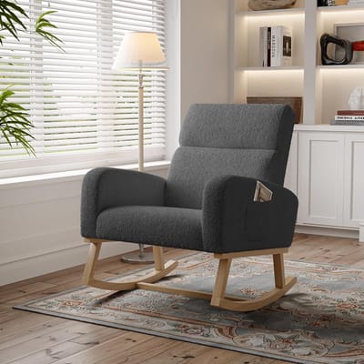 Comfortabele Schommelstoel met Zachte Sherpa Bekleding en Opbergvakken - Stijlvolle Loungestoel voor Woonkamer