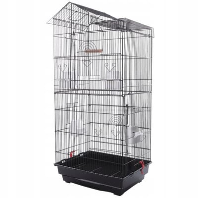 Een praktische draadkooi, geschikt voor papegaaien en als decoratie in een vogelhuisje.