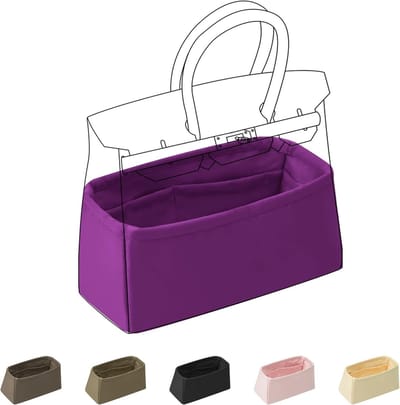 Handtas Organizer voor Birkin 20/25/35/40/45/50, Zijde Binnenzak, Organizer voor Handtassen en Tasvormer (Anemoon, BK30)