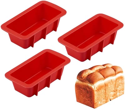 Dailygoods- Siliconen Bakvormen 3 Stuks - Mini Broodvormen - Antiaanbaklaag - Voedselveilig Siliconen - 16,2x8,3x4,8 cm - Rood - Bakvorm