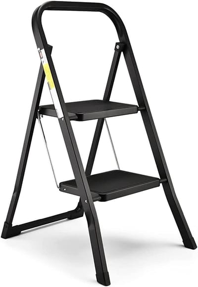 Famanu - Opvouwbare trap met 2 treden, antislip pedalen, staalconstructie, lichtgewicht en veilig, 150 kg draagvermogen