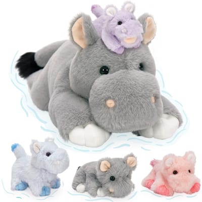 Nijlpaard Teddy met baby's binnenin, levensecht knuffelig nijlpaard knuffeldier, pluche zacht speelgoed, kawaii-cadeaus voor kinderen, meisjes, jongens, verjaardagsfeestdecoratie (40 cm)