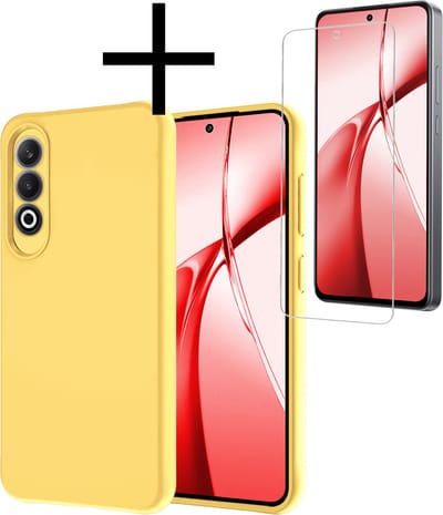 Hoesje - Met Screenprotector - Geschikt voor OnePlus Nord CE4 - Sterk & Shockproof - Back Cover - Siliconen Case - Telefoon Hoes - Geel