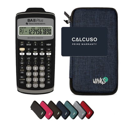 TI-BA II Plus incl. WYNGS Beschermhoes Blauw - Financiële Rekenmachine - Basis Pakket