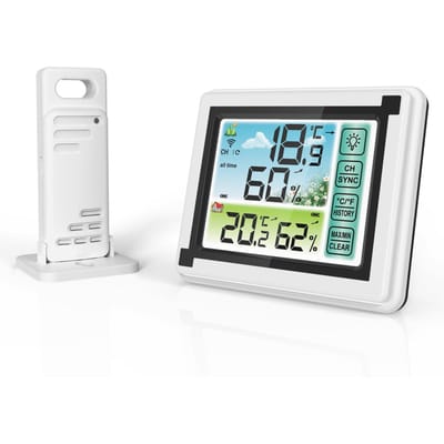 Thermohygromètre sans fil intérieur et extérieur, surveillance de la température et de l'humidité, horloge météo numérique 1 blanc