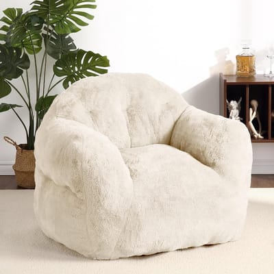 Grote zitzak van 51 inch voor volwassenen - Comfortabele zitzak - Compacte vloerzitzak met ondersteunende rugleuning en armleuningen, gemakkelijk te reinigen stof - 130 × 104 × 84 cm - Ivoorwit