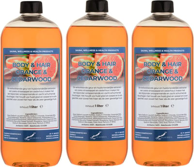 Body & Hair Sweet Orange & Cedarwood 1 Liter - set van 3 stuks - 2 in 1 voor lichaam en haar.