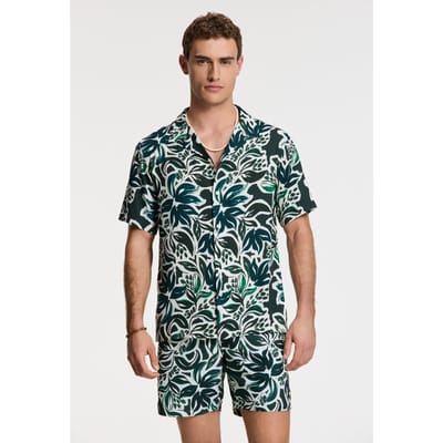 Shiwi Vic Short Sleeve Shirt Floral Leafs Green Floral Leaves Size: XXL | Swimming Trunks Outlet | Heren | Zwart