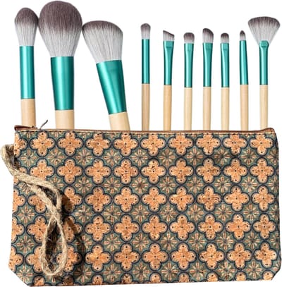 green-goose® Bamboe Make-up Kwasten in Kurk Tasje - Toilettas - 24x14 cm - Reisetui - Make-up Tasje