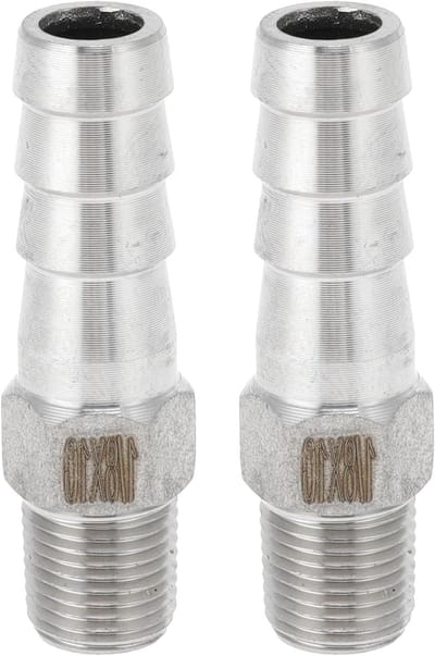 Weerhaak fittingen van roestvrij staal, 25/64 inch, 1/8 BSPT mannelijke slang connector voor lucht, water en olie - 2 stuks voor veelzijdig gebruik