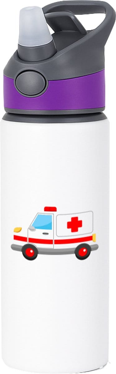 Hacebo® - Ambulance waterfles met rietje paars - Auto - Ambulance medewerkers - Zorgmedewerkers - hulpdiensten - ziekenwagen - water fles - 650ML