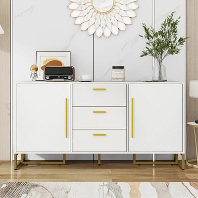 MODFU - Dressoir - Visgraatpatroon Op Deuren - 2 Deuren En 3 Lades - MDF - Wit