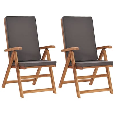 vidaXL - Opklapbare - relaxstoelen - met - kussens, - 2 - stuks, - massief - teakhout, - grijs